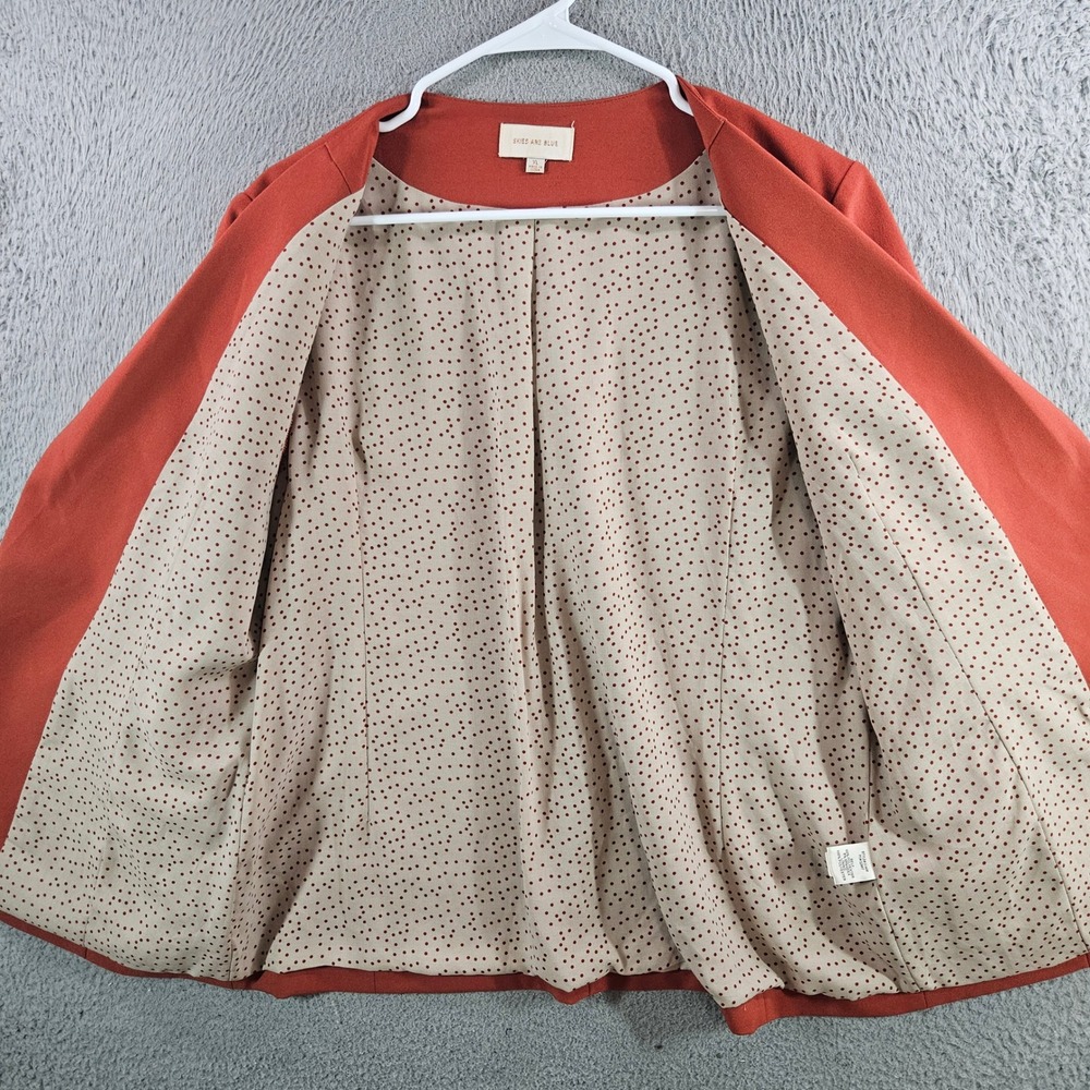 Skies Are Blue Ruched Sleeve Blazer Burnt Orange Polka Dot Lining Womens XL - Picture 4 of 9
